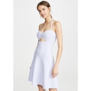 NWT Ronny Kobo Polka Dot Shila Dress Halter Top Cutout Purple White Size Large